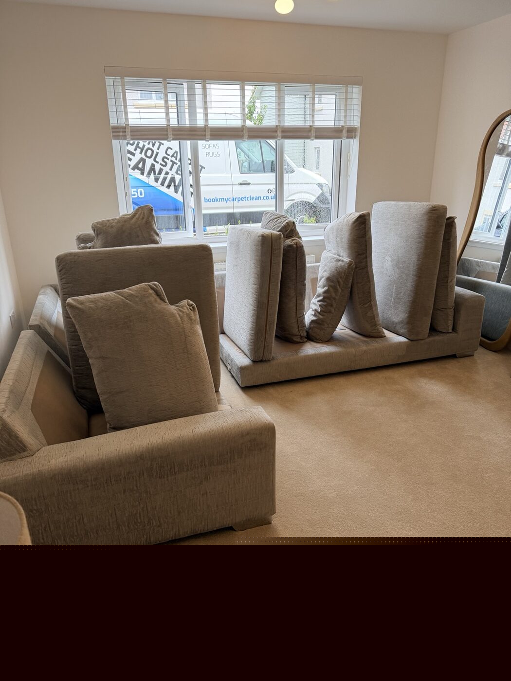 Professionally cleaned polyester sofas in Calderwood East Calder