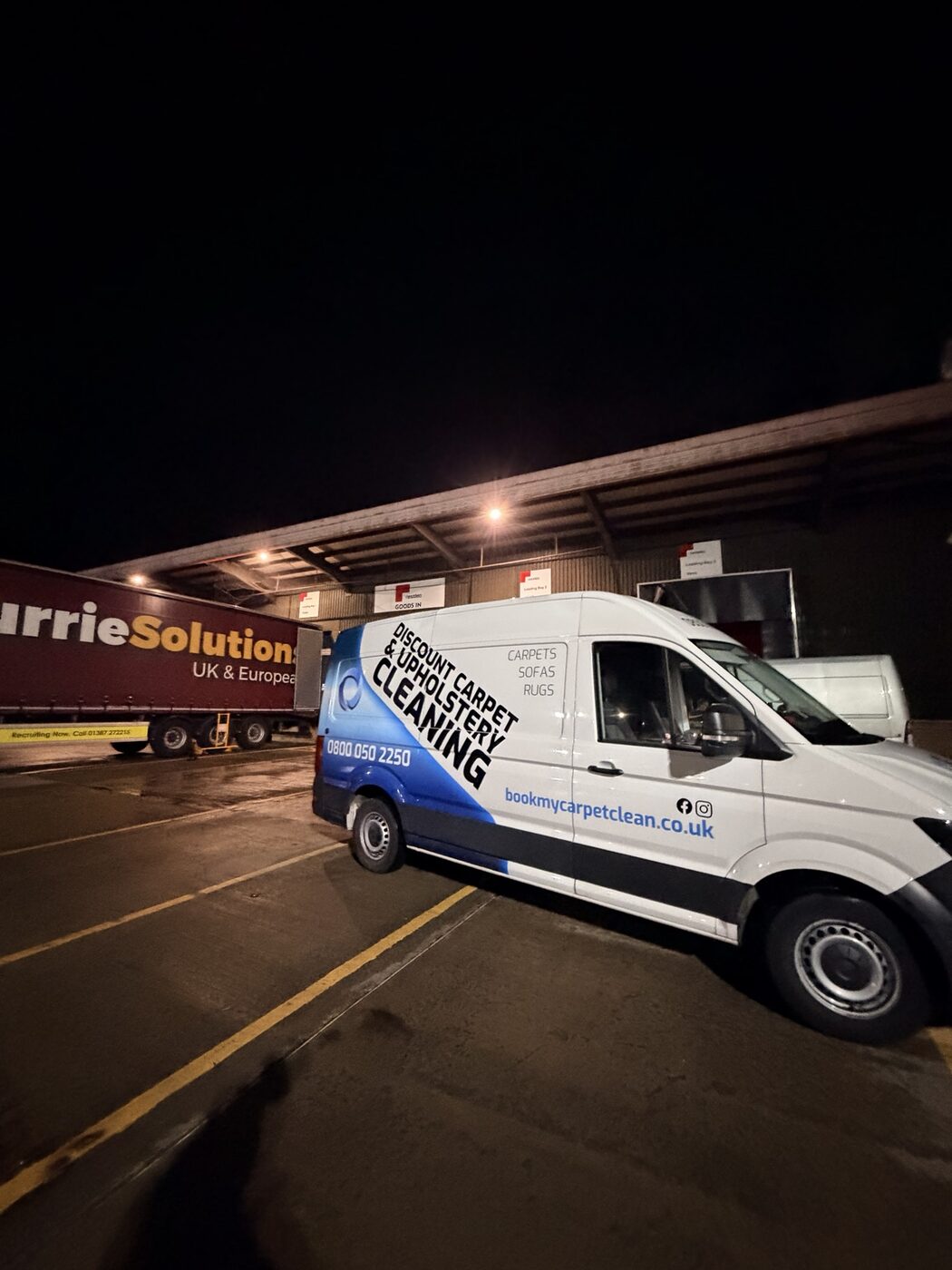 Discount Carpet Cleaning van outside Honeywell during an out-of-hours Airdrie flood call-out