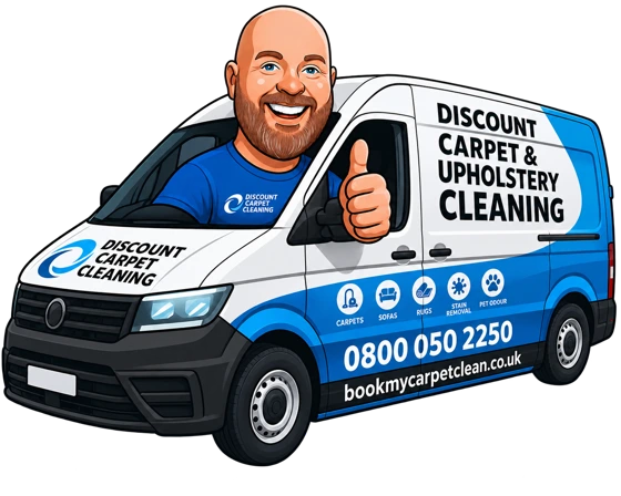 Danny in the Discount Carpet and Upholstery Cleaning van